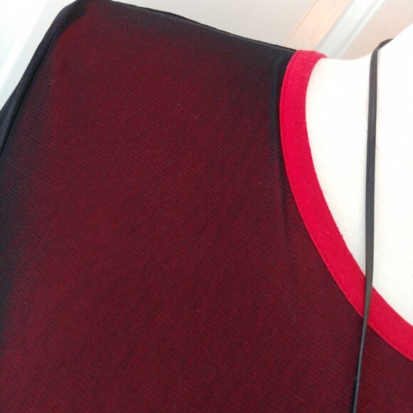 🔴 Calvin Klein Petites sz PM Double Layered Red Black Mesh Top Blouse Stretch - Picture 3 of 16